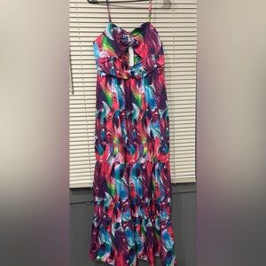 Vibrant multi color middle cut out maxi dress